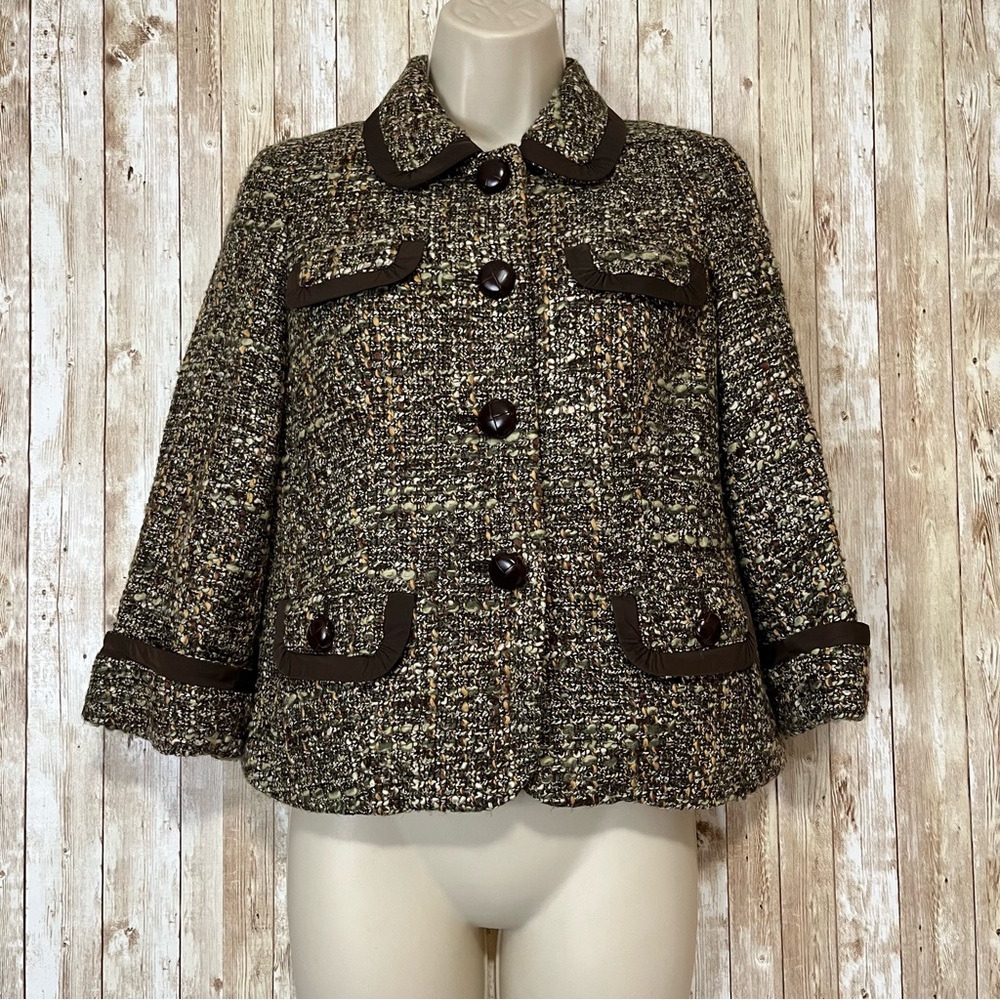 Talbots Petites Women's Size 2P Wool Blend Winter Button UpSweater Brown Green